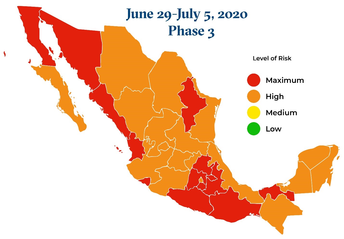 Mexico June 29 2020 to July 5 2020 Phase 3 Map