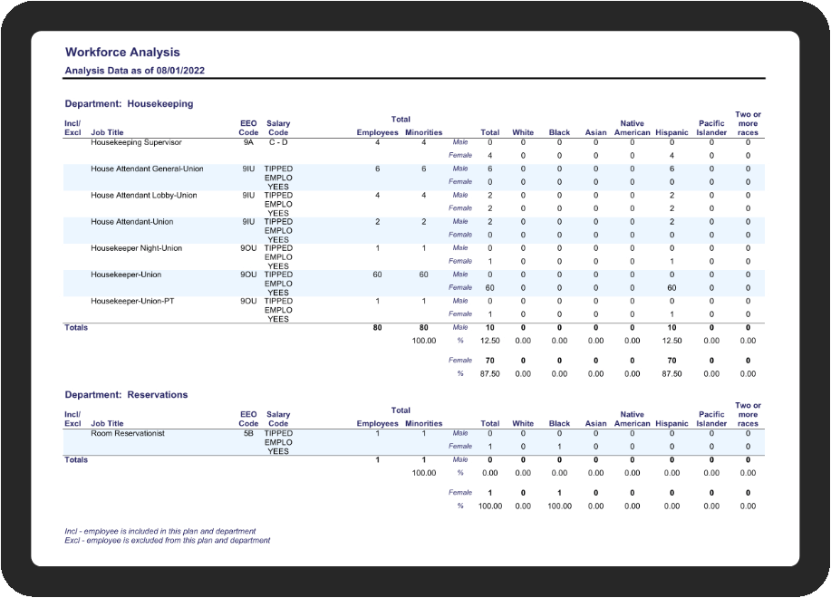 Screenshot showing organized workforce analysis data