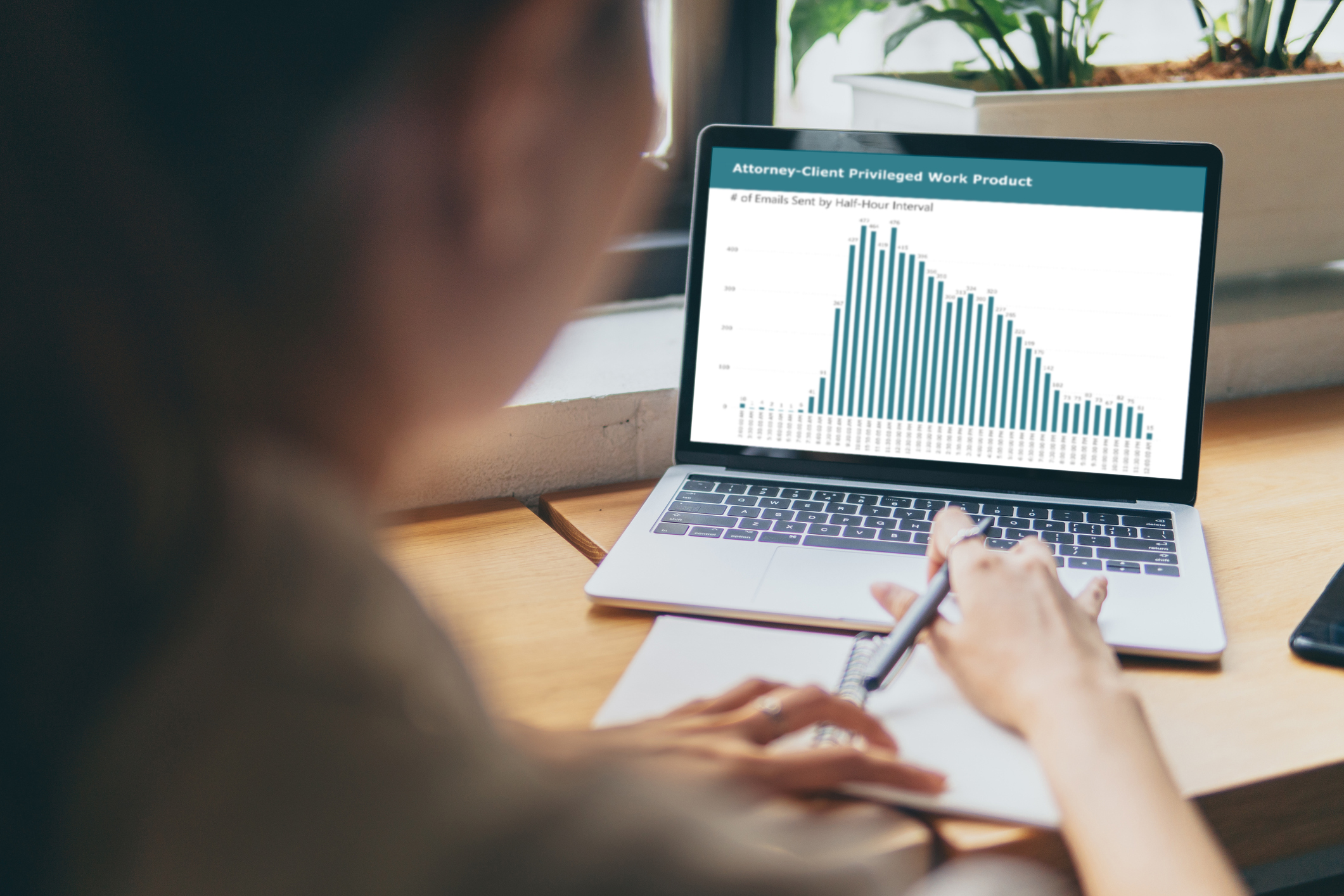 Over-the-shoulder shot of a graph in the Client Portal on a laptop