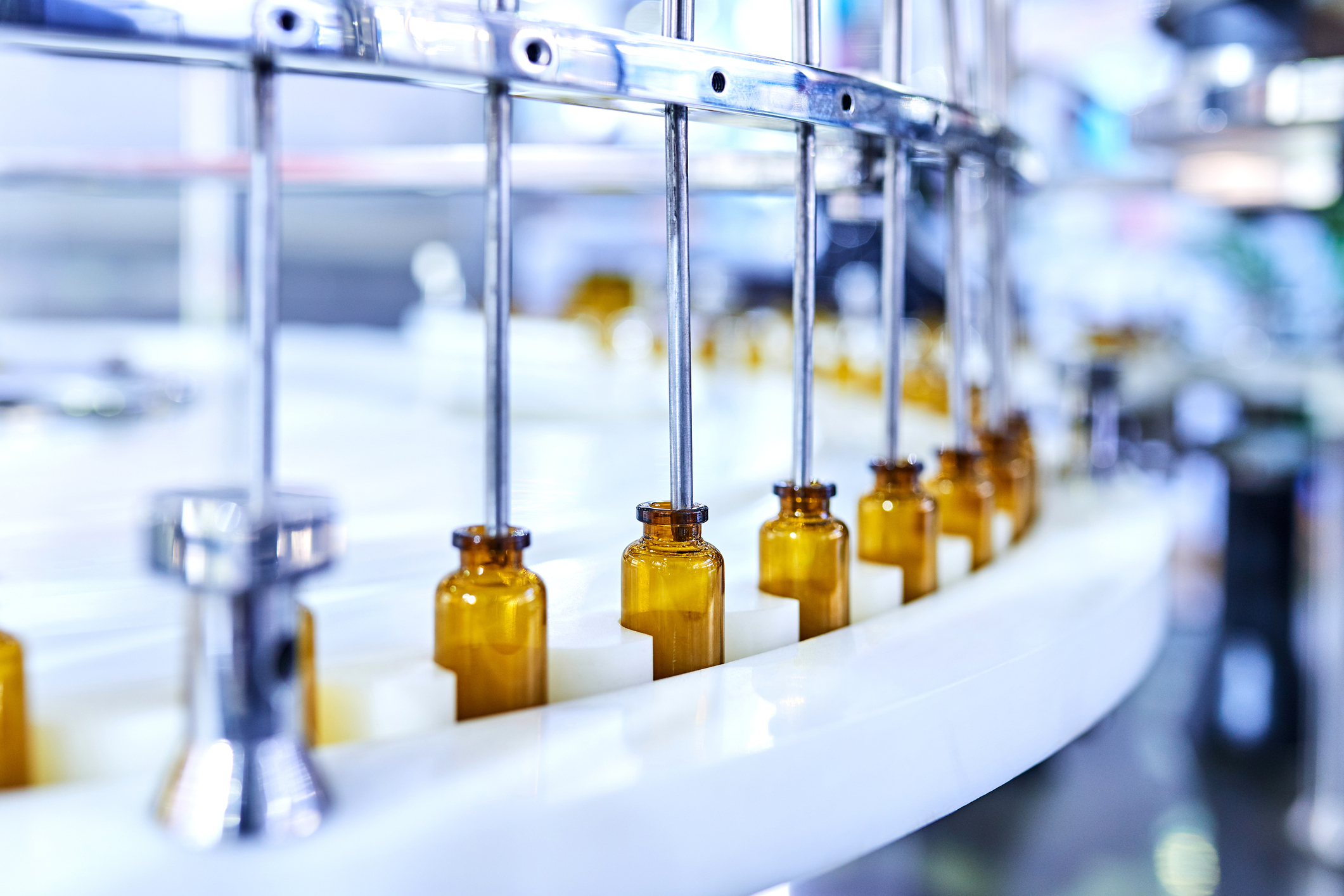 Brown Medicine Glass Bottles on Production Line