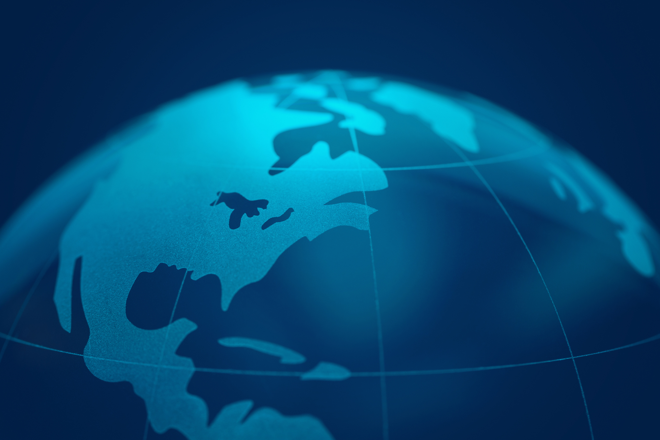 Blue Globe, shallow focus on globe surface