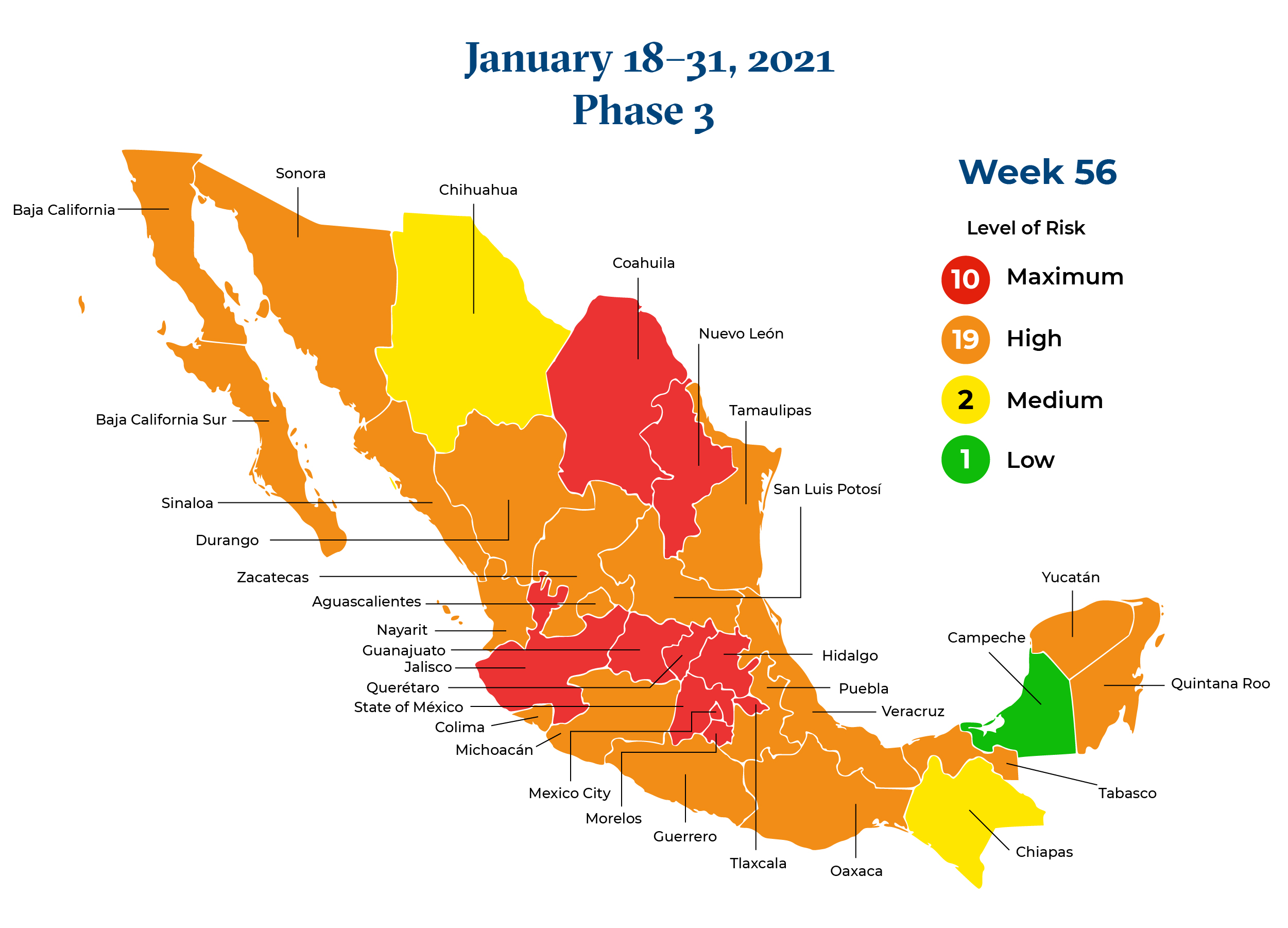 Mexico January 18 2021 to January 31 2021 Phase 3 Map