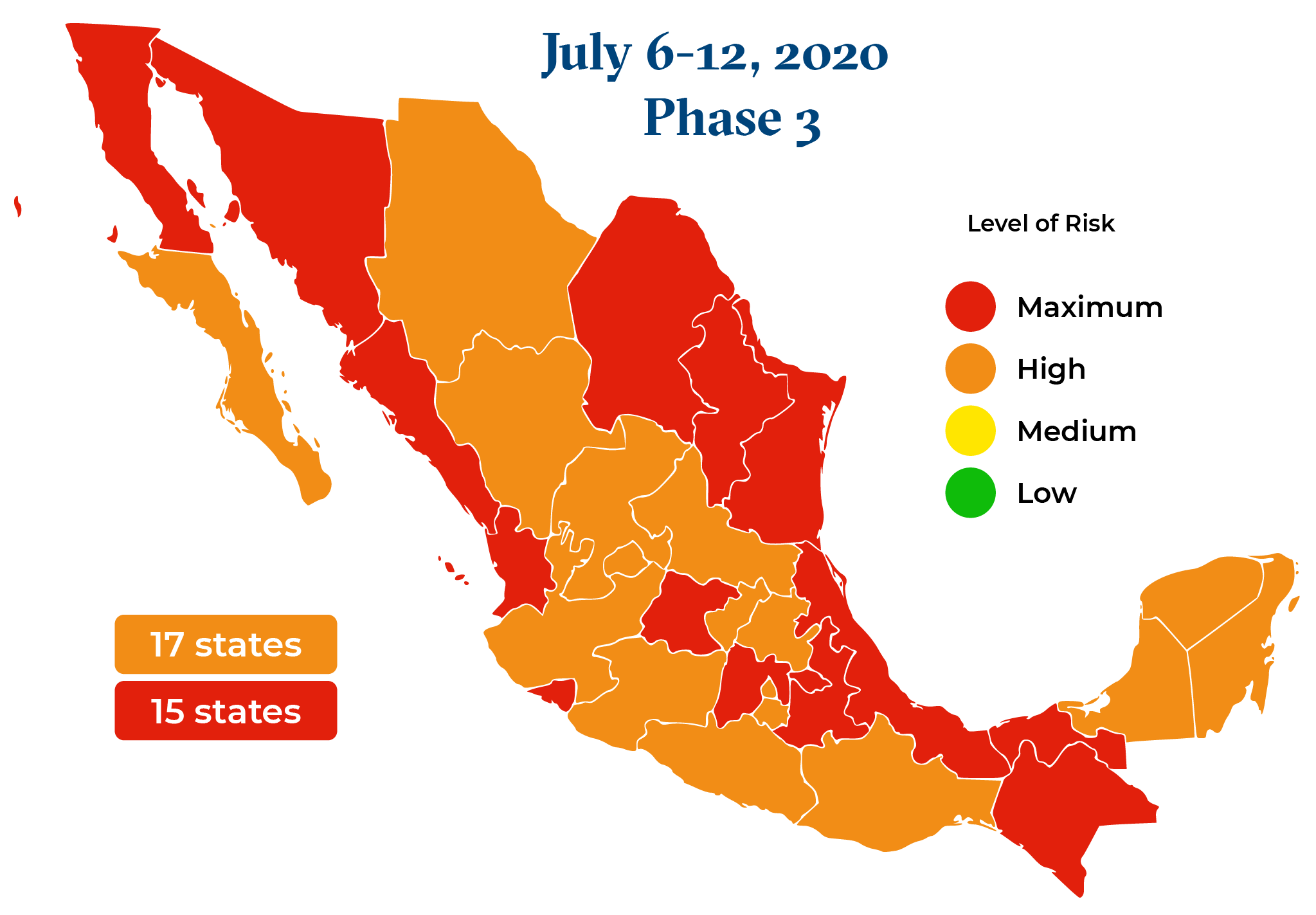 Mexico July 6 2020 to July 12 2020 Phase 3 Map