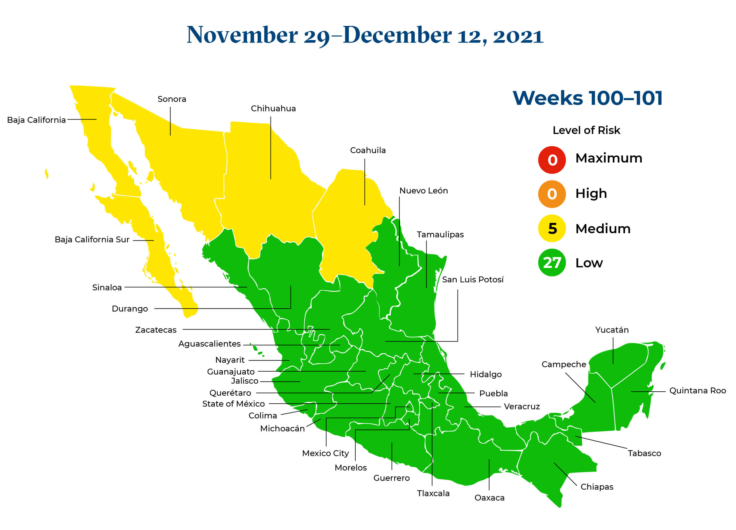 Mexico November 29 to December 12 2021 Map